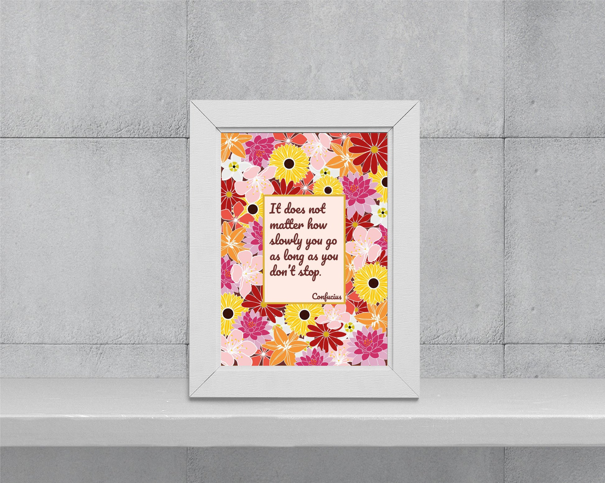Confucius floral wall art | A5 quote print for home office