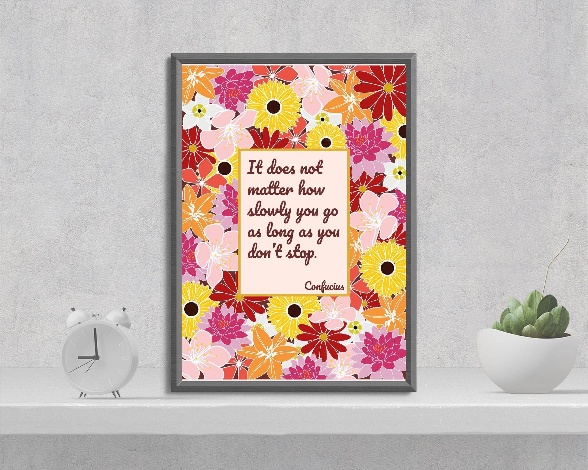 Confucius floral wall art | A5 quote print for home office