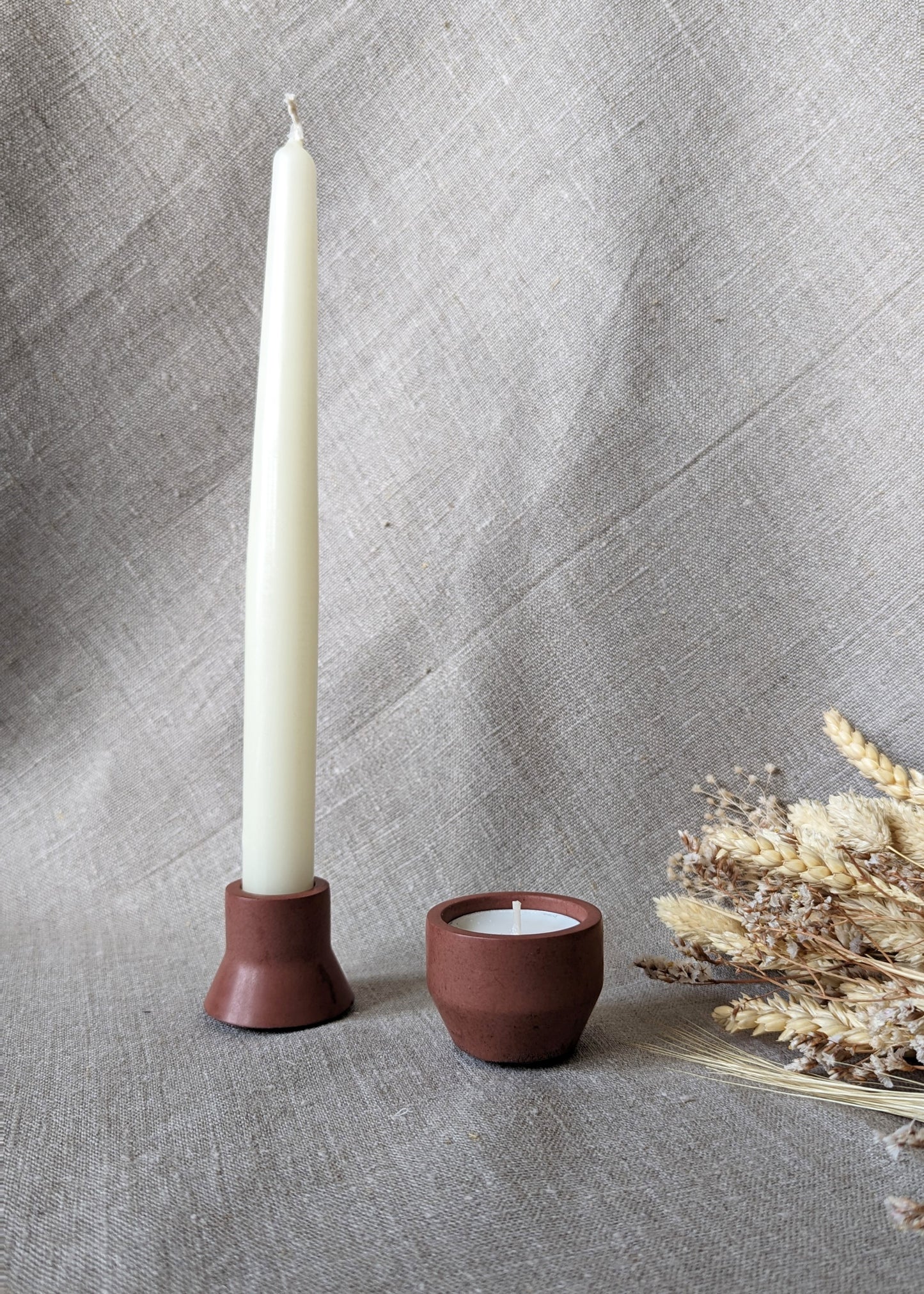 Duo taper candle holder set - red ochre