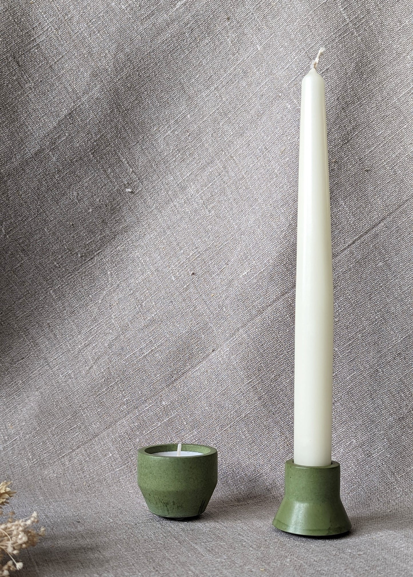 Duo taper candle holder set - olive green