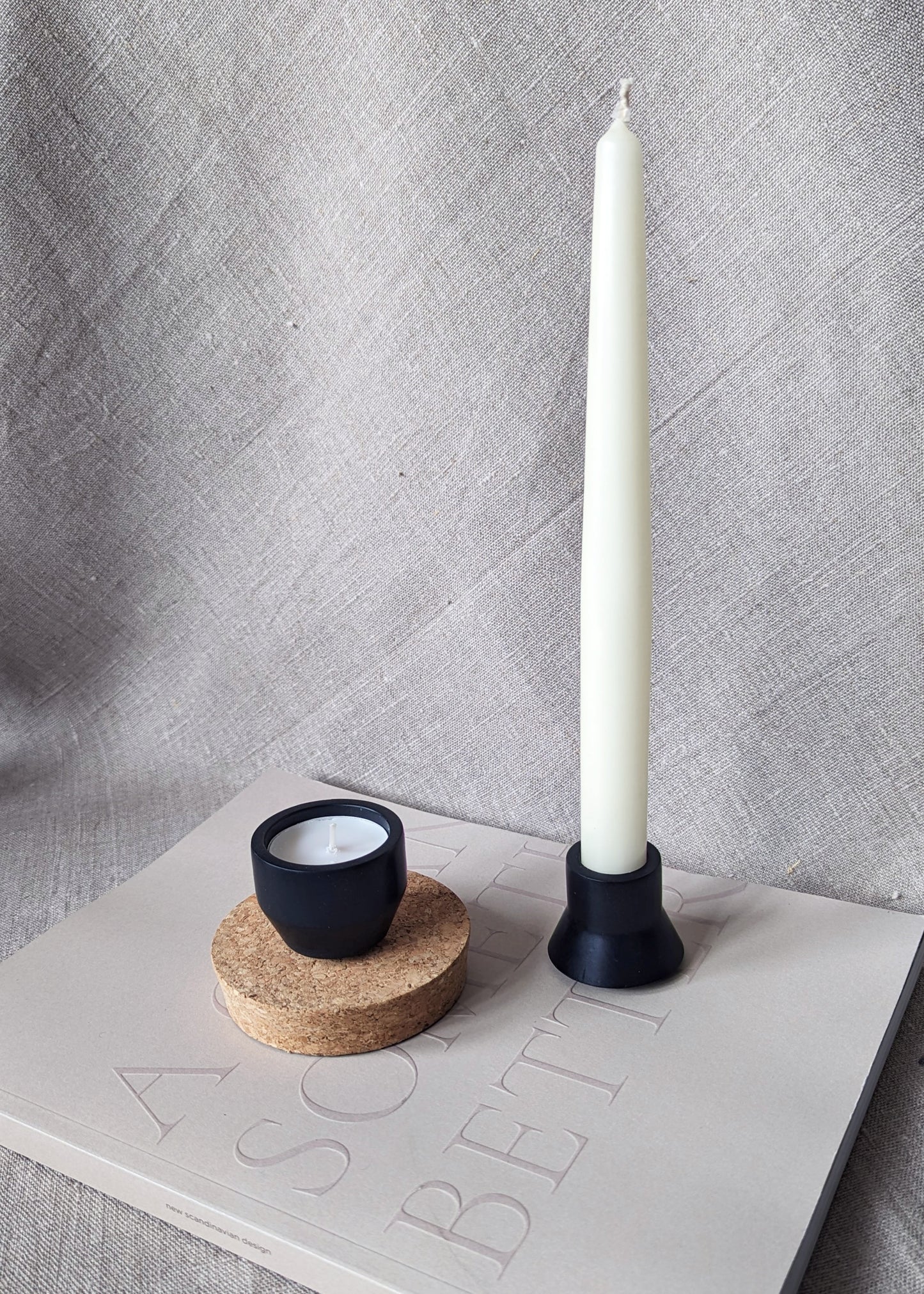 Duo taper candle holder set - onyx black