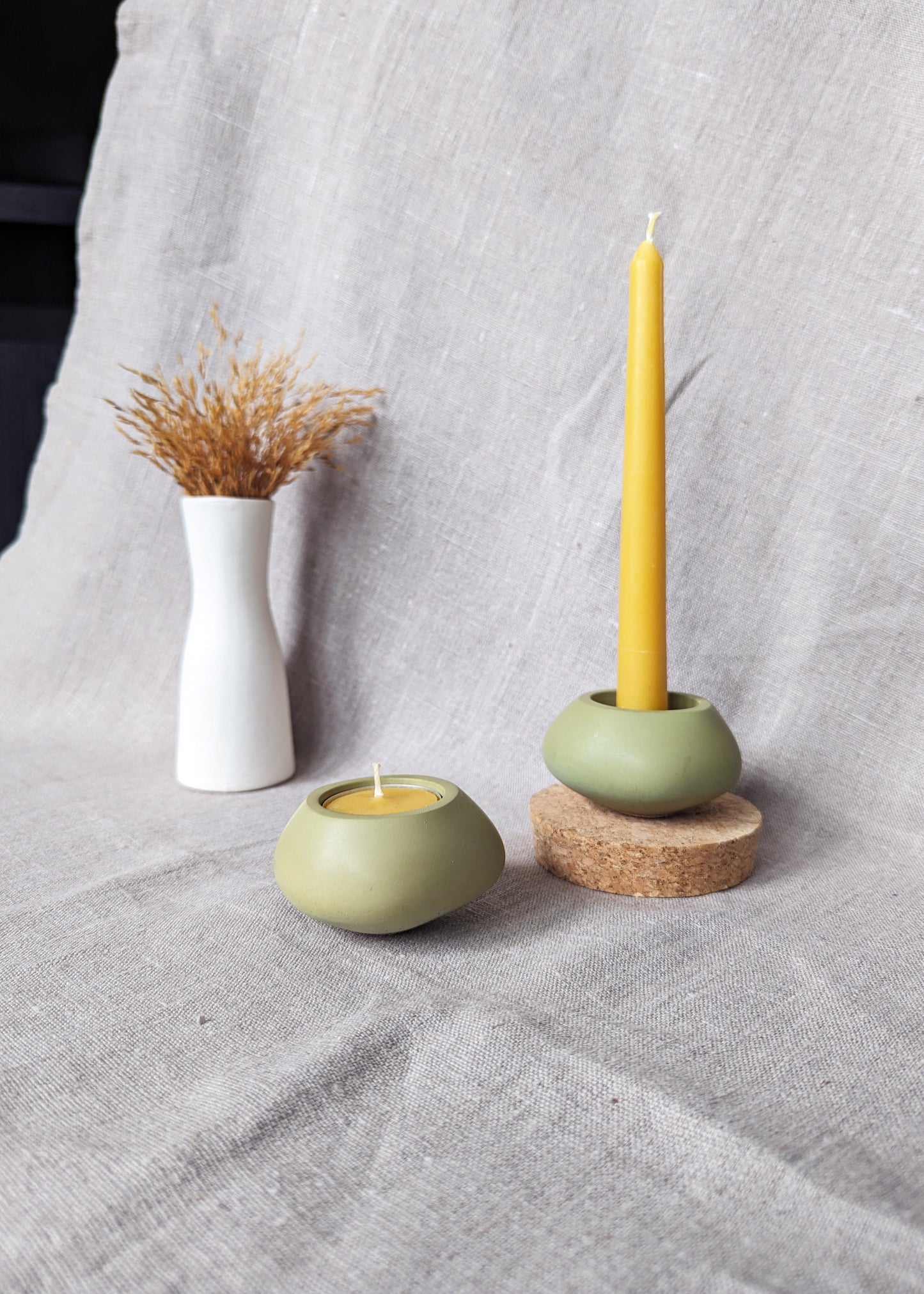 Votsalo 2 in 1 concrete candle holder - Olive green (Size: small)