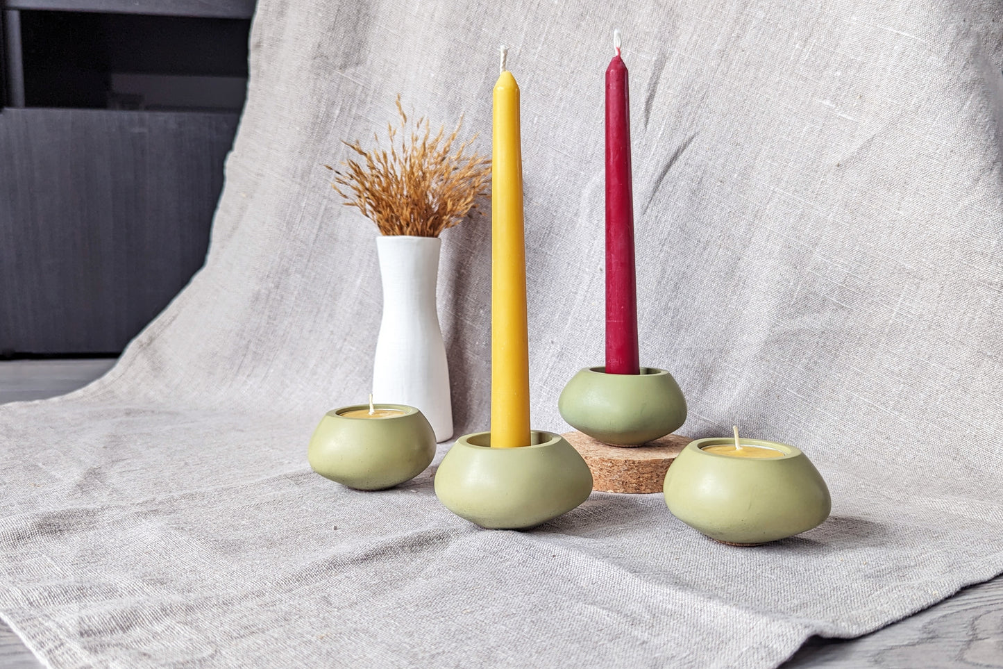 Votsalo 2 in 1 concrete candle holder - Olive green (Size: small)