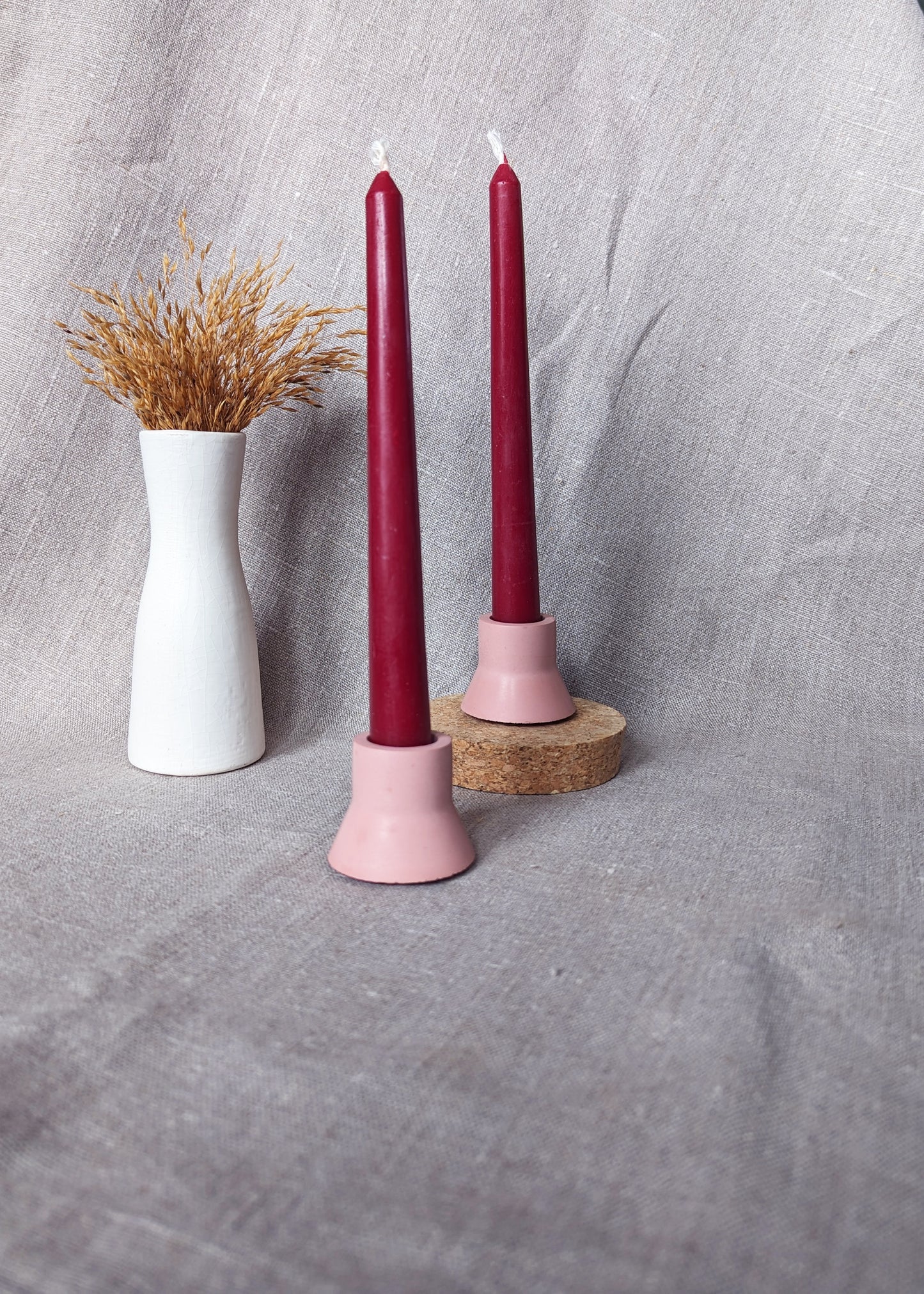 Duo taper candle holder set - cinnamon rose