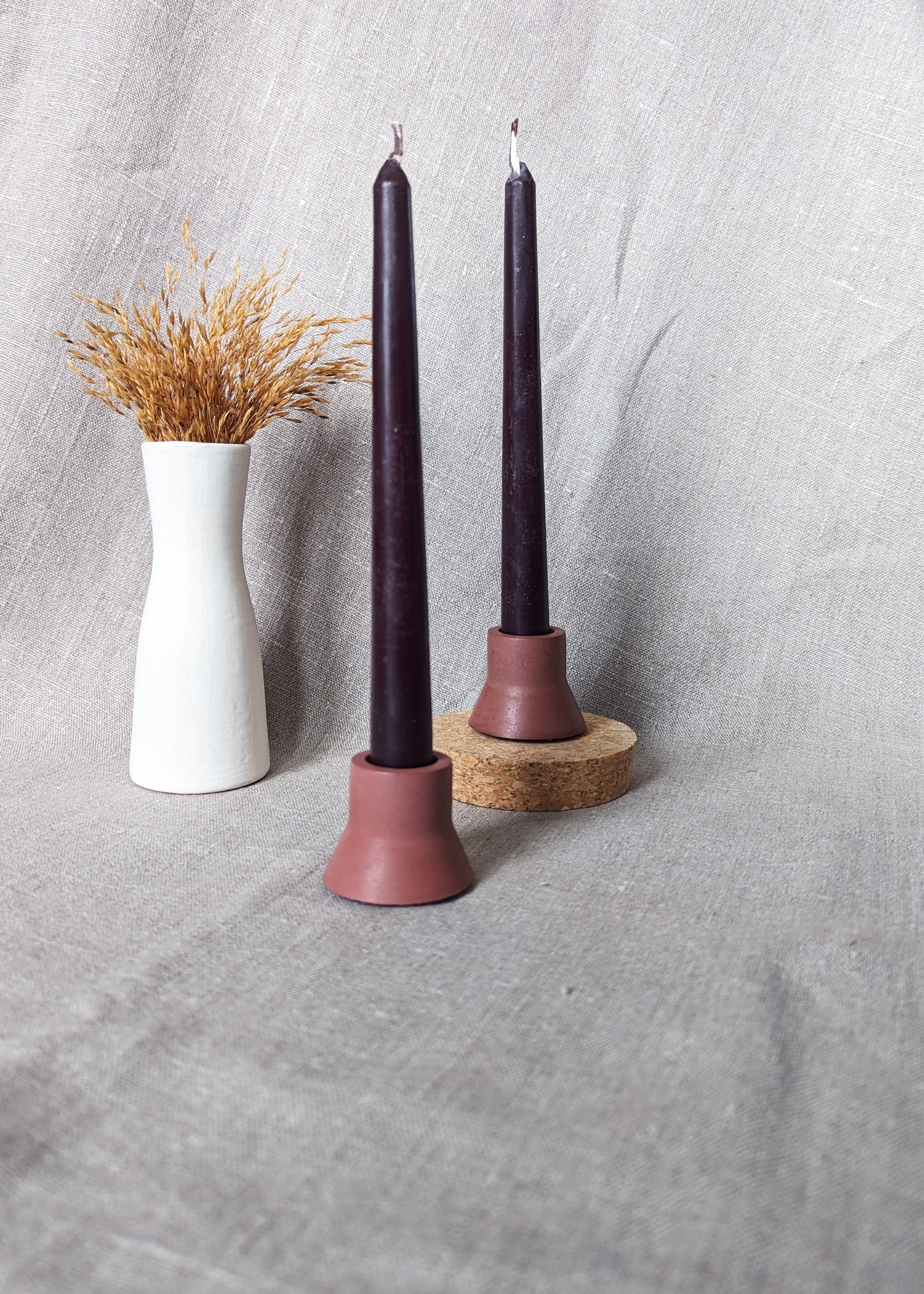 Duo taper candle holder set - red ochre