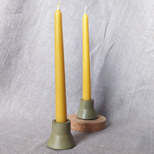 Duo taper candle holder set - olive green