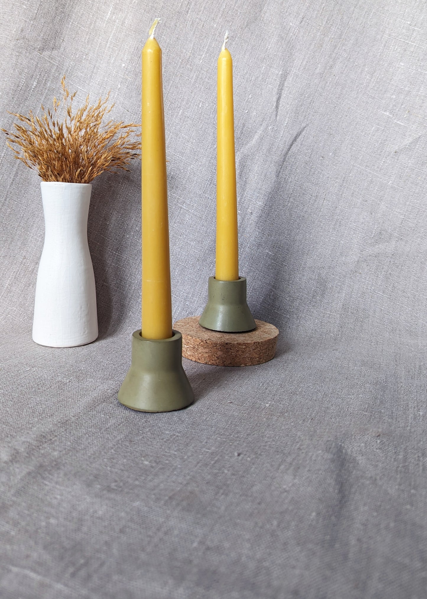 Duo taper candle holder set - olive green