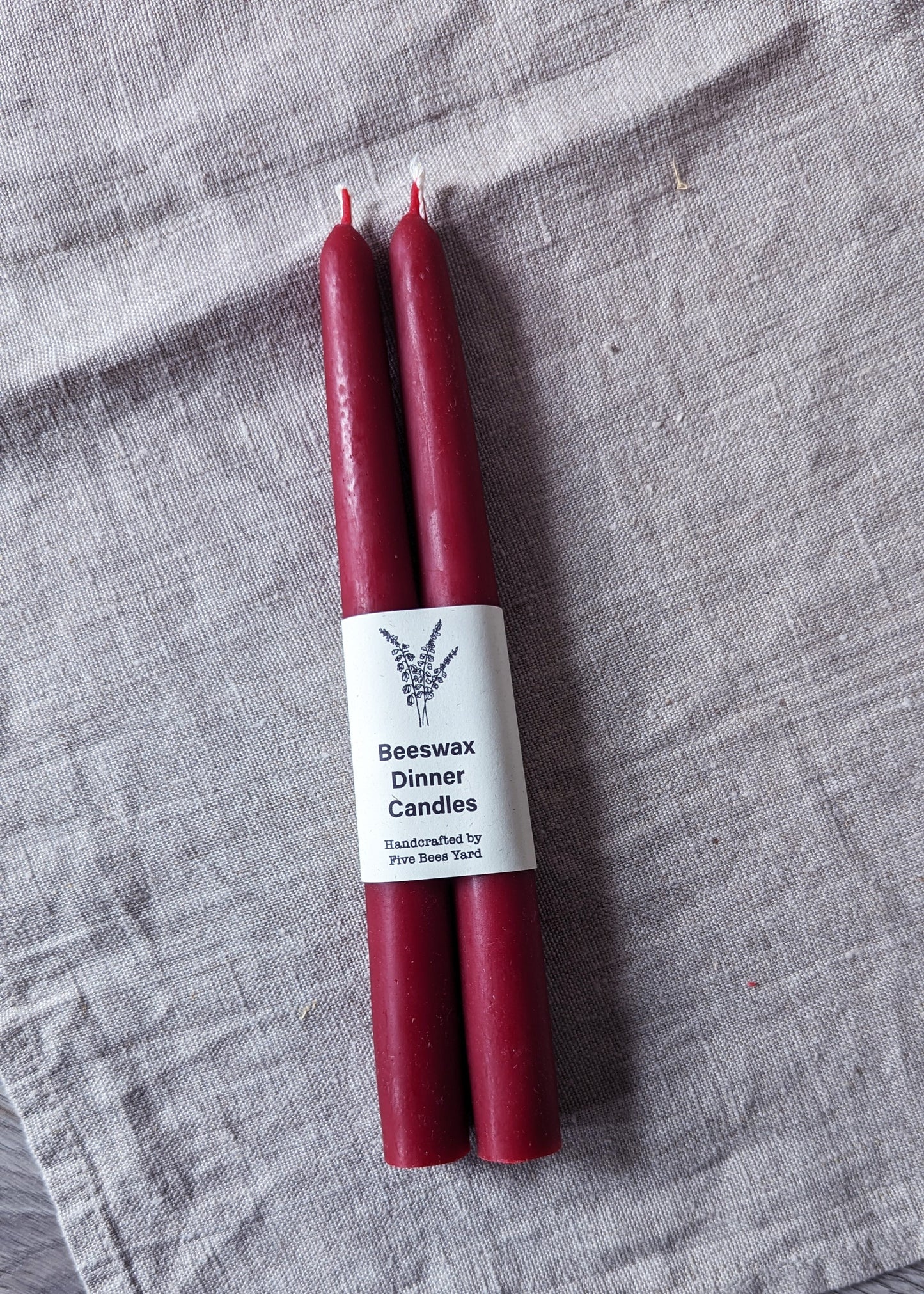 Beeswax pair of taper dinner candles - burgundy