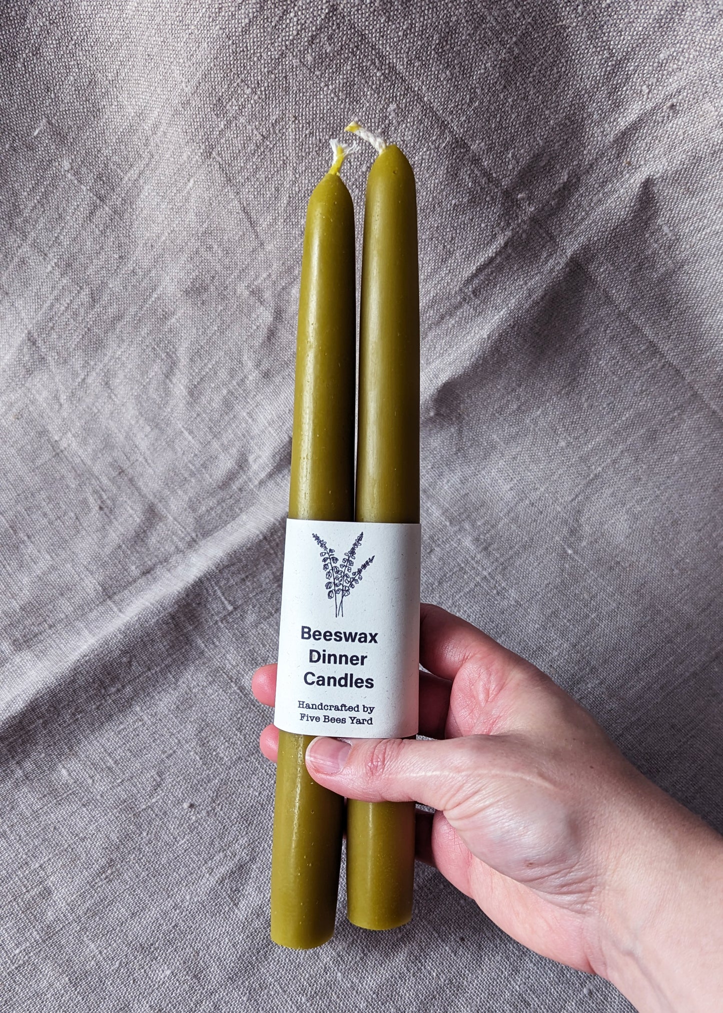 Beeswax pair of taper dinner candles - olive