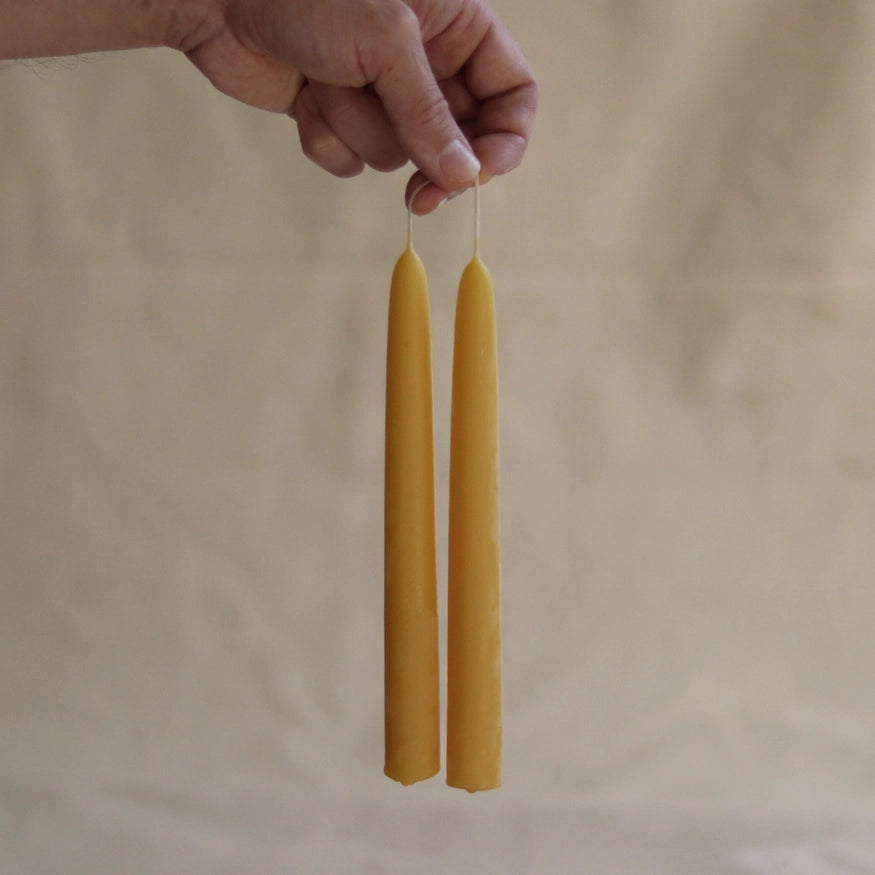 Beeswax pair of hand dipped dinner candles