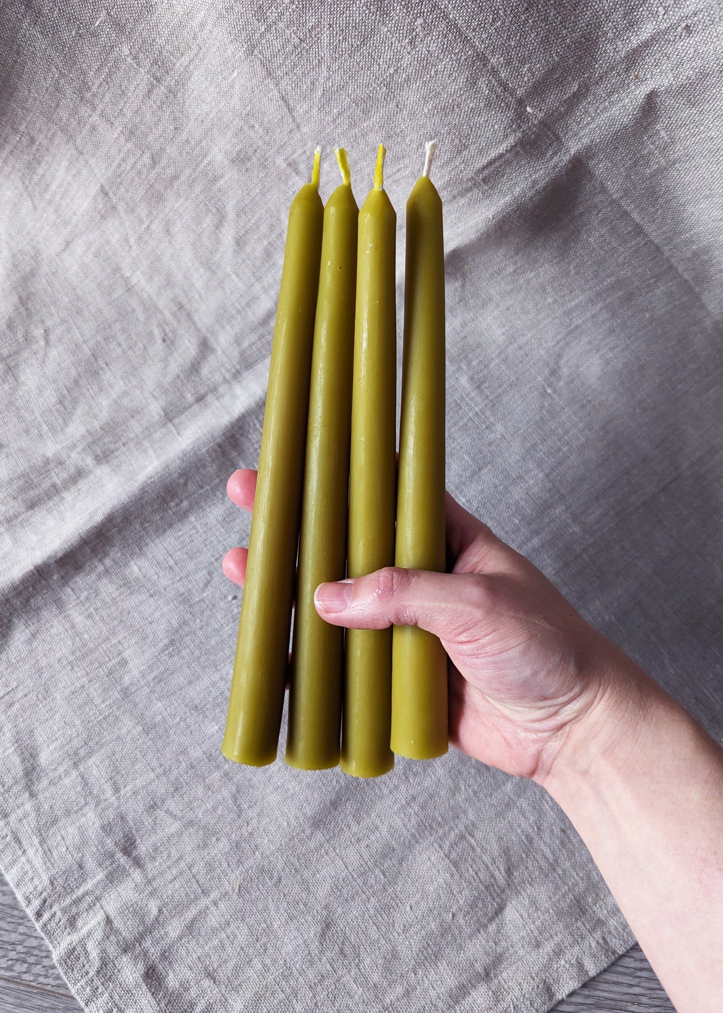 Beeswax taper dinner candle - olive