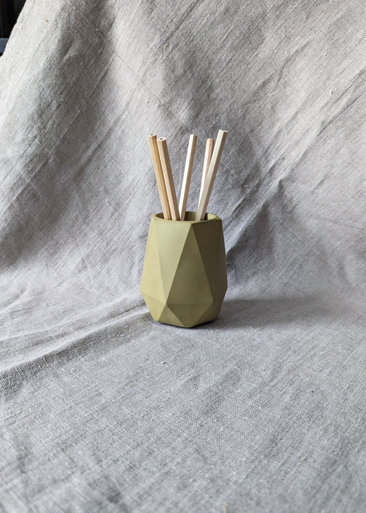 Concrete geometric pen holder - olive green