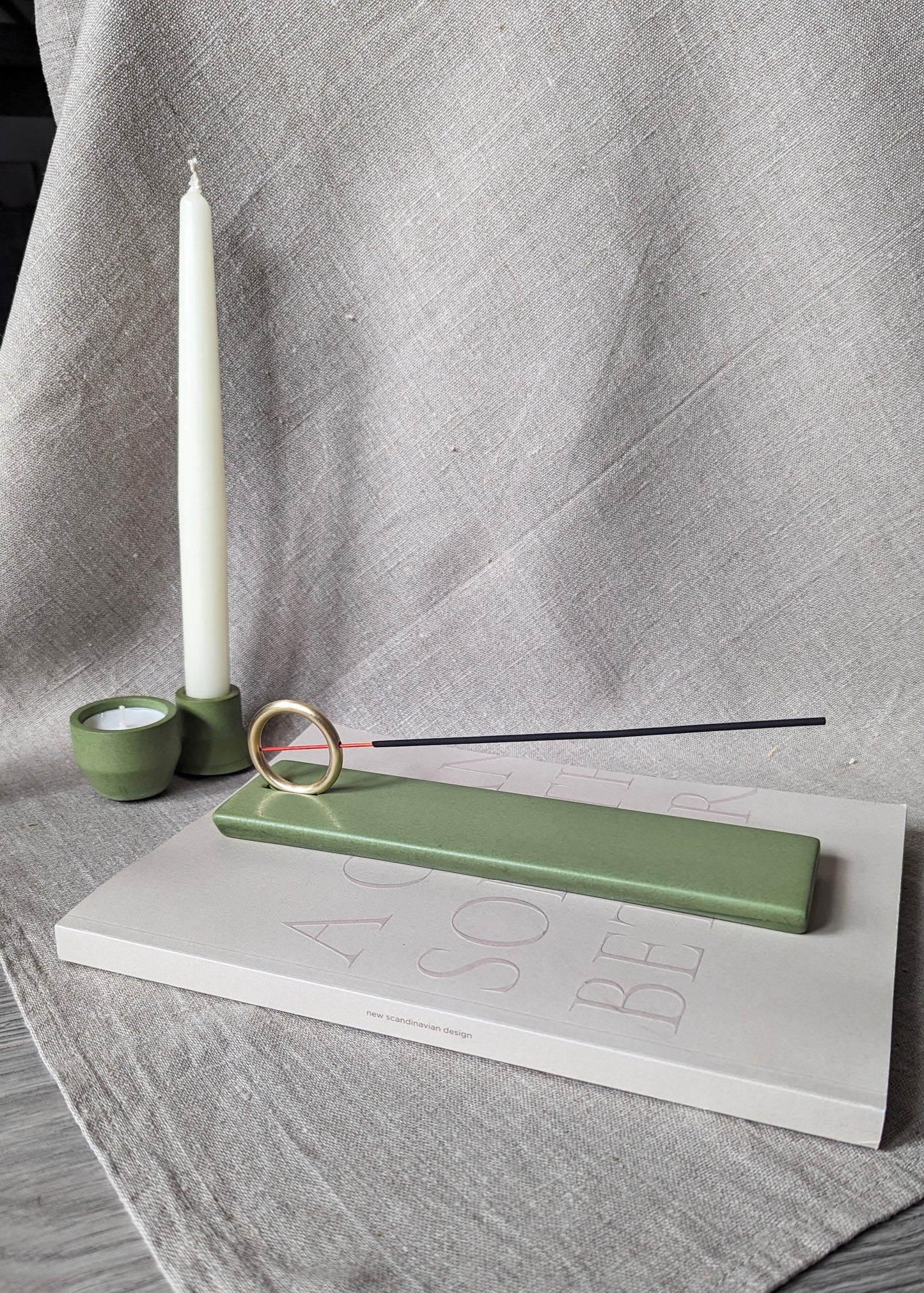 Selene incense burner - olive green