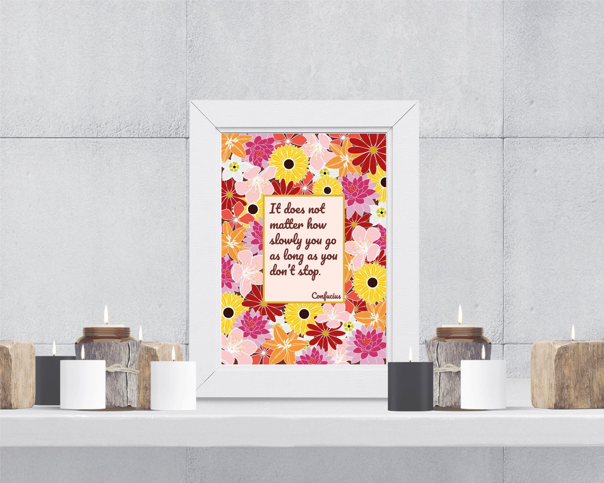 Confucius floral wall art | A5 quote print for home office