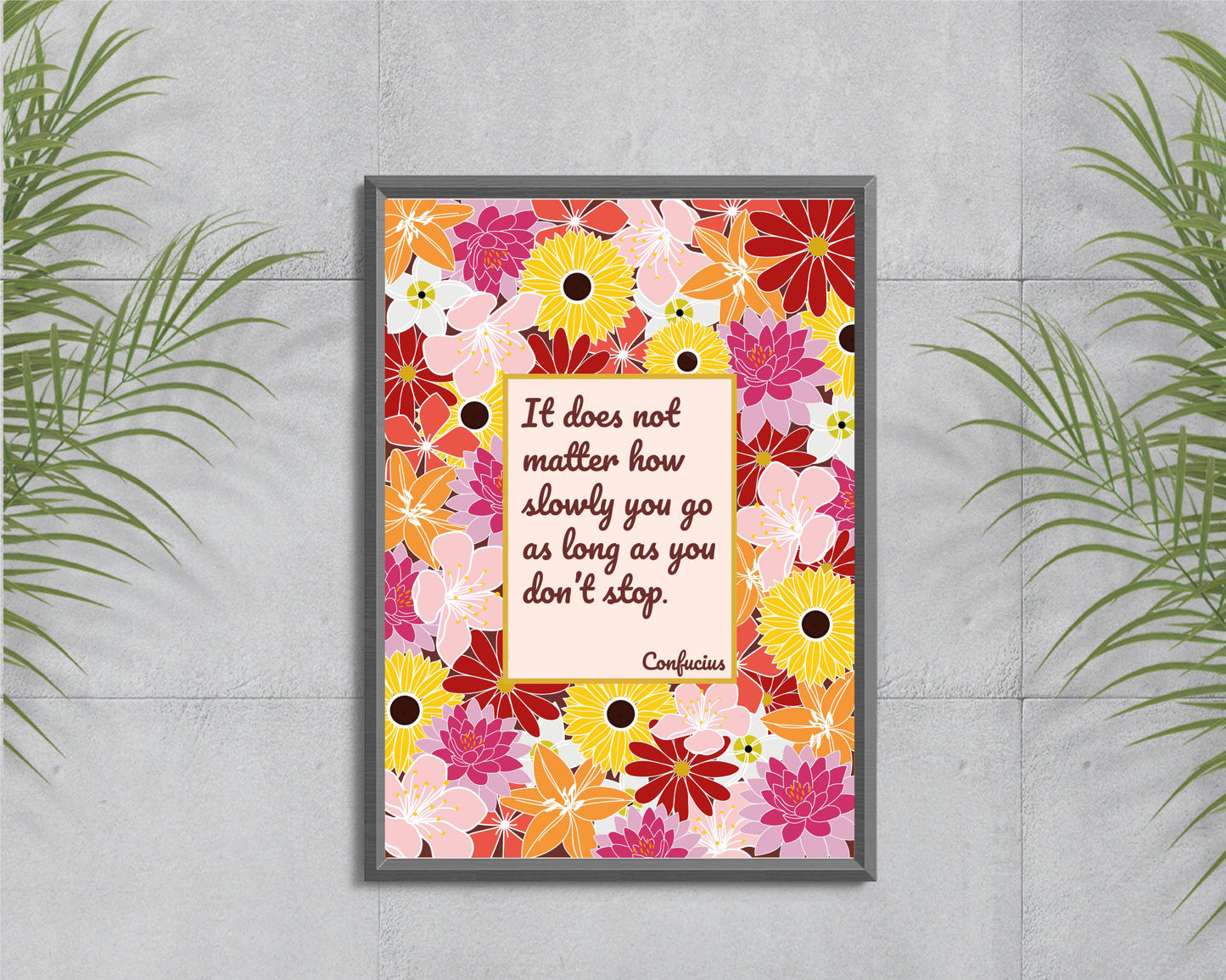 Confucius floral wall art | A5 quote print for home office